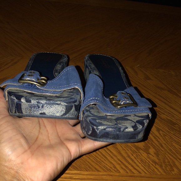 MOVING SALE NO HAGGLING WOMEN AUTHENTIC COACH BLUE DEMIN WEDGE SLIP ON SANDAL - Picture 5 of 13